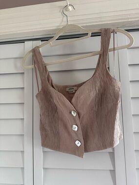 Jason Wu Sleeveless Crinkled Button-Front Crop Top - Taupe